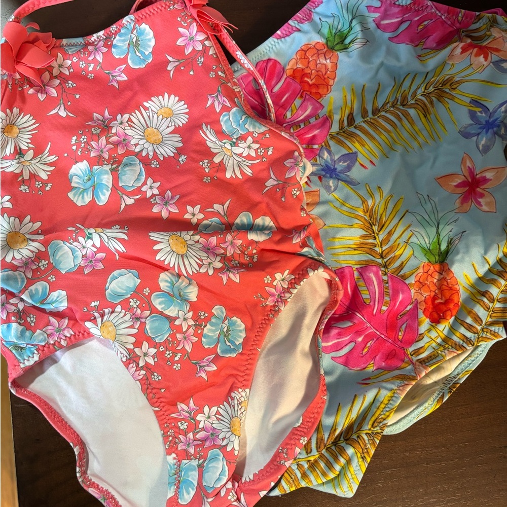 Zara Blue and Coral Floral Swimsuit Set